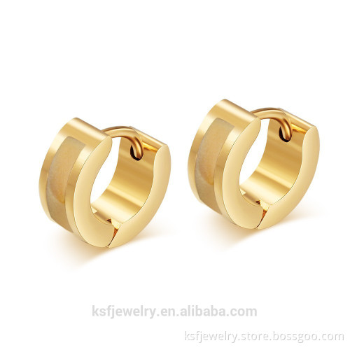 Men's Grooved Gold Plated Stainless Steel Huggie Hoop Ring Wholesale